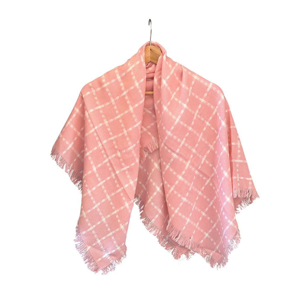 Vintage Pink Plaid Shawl Scarf Coquette Preppy Grandmacore Shabby Chic Pastel